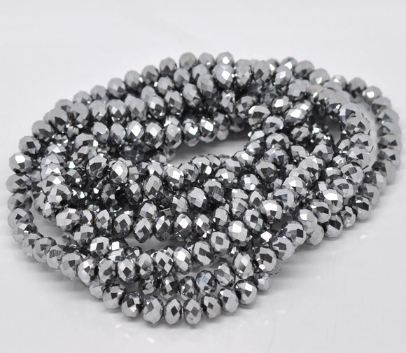 Crystal Glass Faceted Rondelle, 8x6mm, Silver tone, 40cm strand