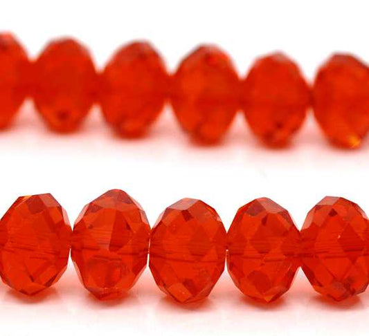 Glass Crystal Beads, Faceted Rondelle, 10x7.4mm, Red, 1 strand