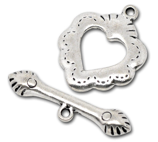 Antique Silver Toggle Clasp Heart Charm, 23x19mm, 30 sets