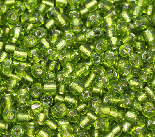 Seed Beads, Peridot Silver Lined size 6/0 (3.6mm), 25 grams