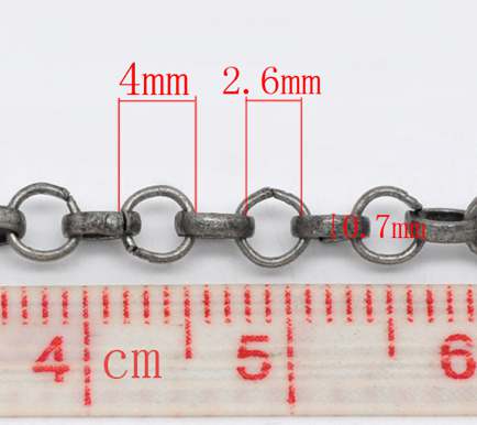 Black Nickel Belcher Rolo Chain, 4x4mm, 5 metres  - Link-Soldered