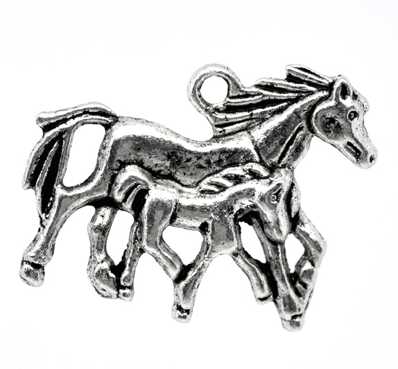 Antique Silver Horse Charm Pendants 28x23mm, 20pcs