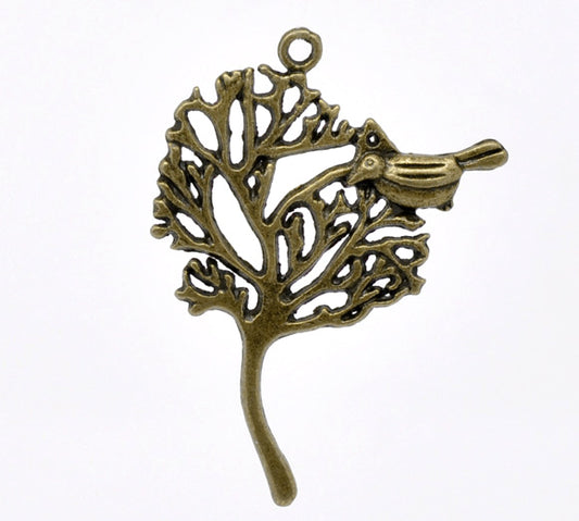 Antique Bronze Tree and Bird Charm Pendants 41x32mm, 20pcs