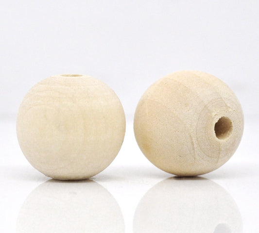 Wooden Beads Round, 18mm, 50 pieces, Raw (3.5mm hole)