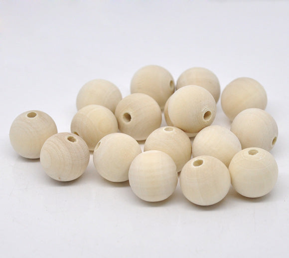 Wooden Beads Round, 18mm, 50 pieces, Raw (3.5mm hole)
