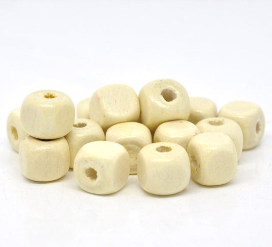 Wooden Beads Cube, 8mm, Cube - rounded edges, 200 pieces, Natural- Bulk