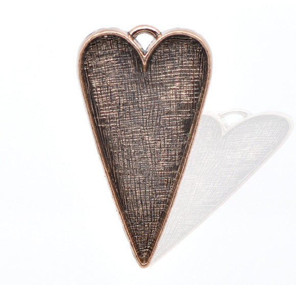 Antique Copper, Pendants, heart shape, Blank Casing, 53x30mm. 5pcs
