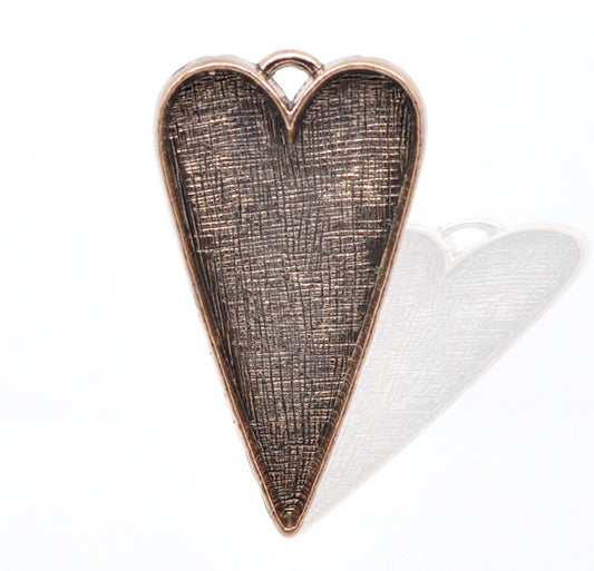 Antique Copper, Pendants, heart shape, Blank Casing, 53x30mm. 5pcs
