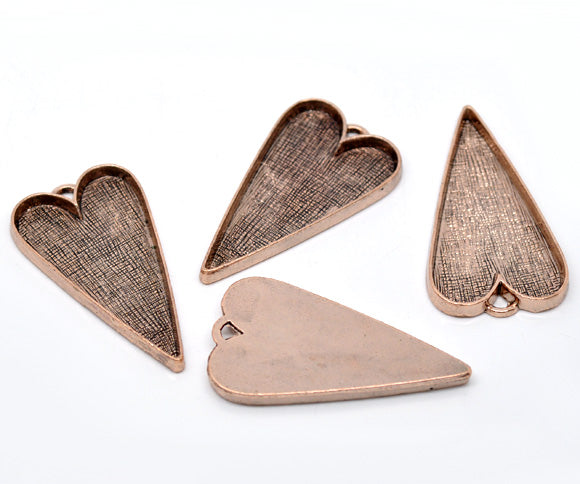 Antique Copper, Pendants, heart shape, Blank Casing, 53x30mm. 5pcs