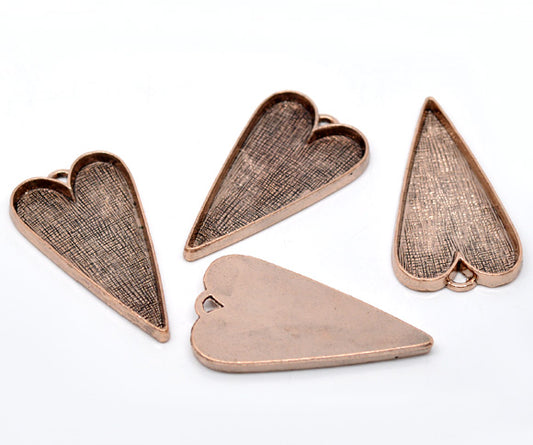 Antique Copper, Pendants, heart shape, Blank Casing, 53x30mm. 5pcs