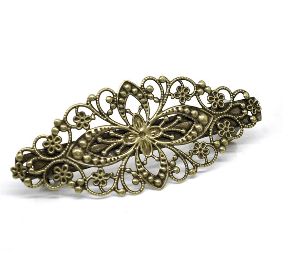 Antique Bronze Hair Barrette Clip, filigree, 80mm x 35mm, 5pcs