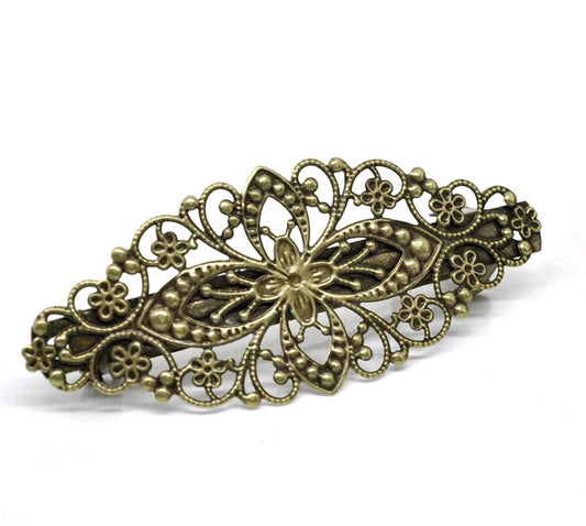 Antique Bronze Hair Barrette Clip, filigree, 80mm x 35mm, 5pcs