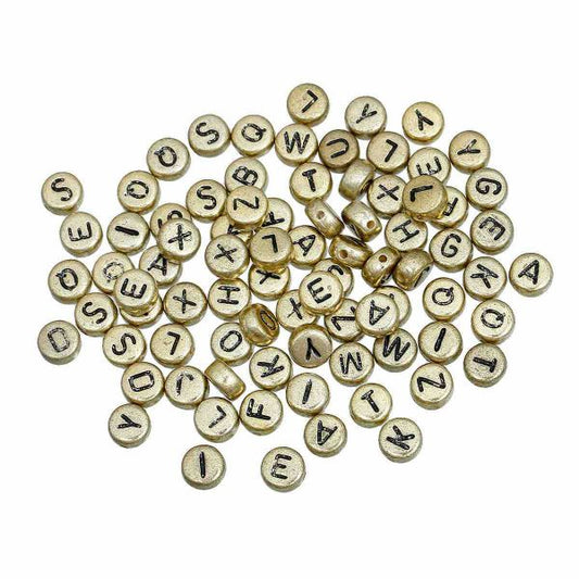 Acrylic Spacer Beads Alphabet, Gold, 7mm, Random Mix, 500pcs