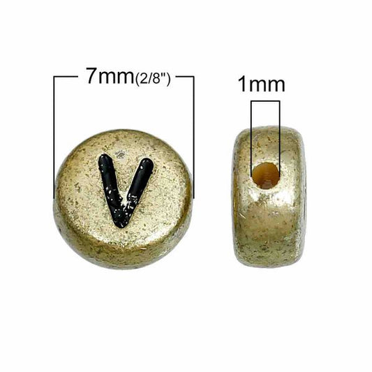 Acrylic Spacer Beads Alphabet, Gold, 7mm, Random Mix, 500pcs
