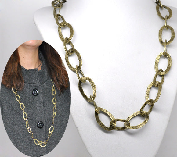 Antique Bronze Oval Link Chain Necklace, 100cm