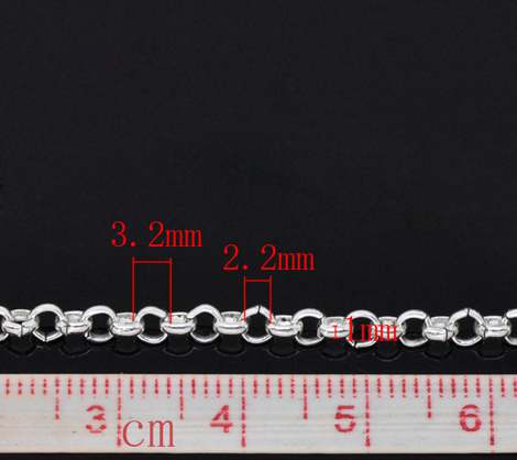 Silver Plate Belcher Rolo Chain, 3.2x0.5mm, 10 metres  - Link Opened