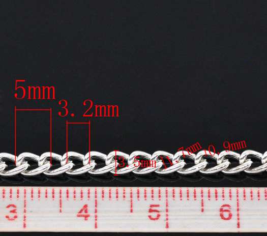 Silver Plated Chain,Link-Opened Curb, 5x3.5mm, 10 metres