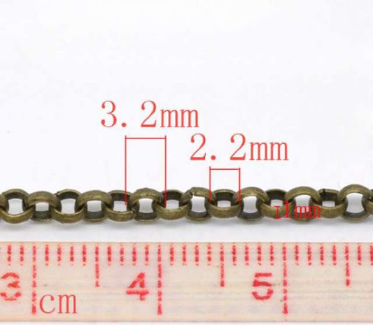 Antique Bronze Link-Opened Chain Findings 3.2x0.5mm, 10 metres