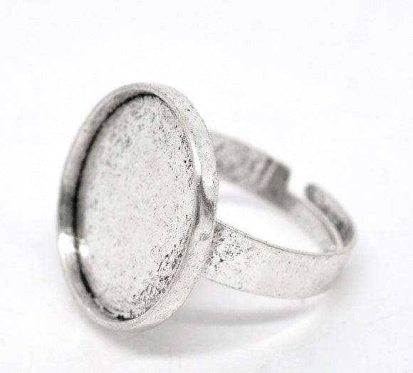 Ring Adjustable, blank casing, Antique Silver, 17.5mm (Fit 18.5mm), 20pcs