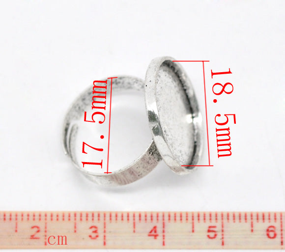 Ring Adjustable, blank casing, Antique Silver, 17.5mm (Fit 18.5mm), 20pcs