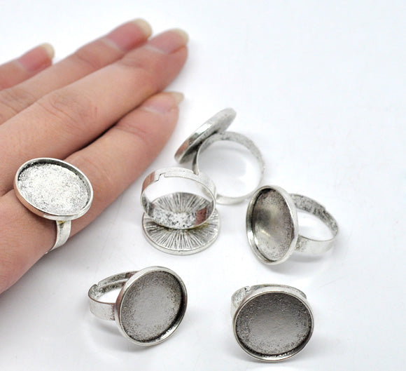 Ring Adjustable, blank casing, Antique Silver, 17.5mm (Fit 18.5mm), 20pcs