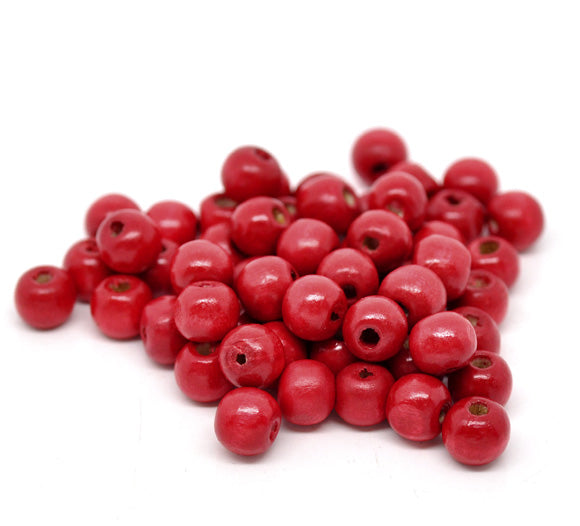Wooden Beads Round, 10x9mm, Red, 200pcs