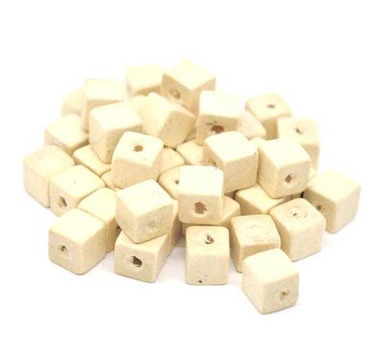 Wooden Beads Cube, 10mm, sharp edges, 100 pieces, Natural