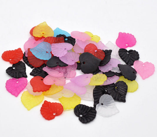 Acrylic Leaf Beads, Mixed Colours, 15x14mm, 300pcs