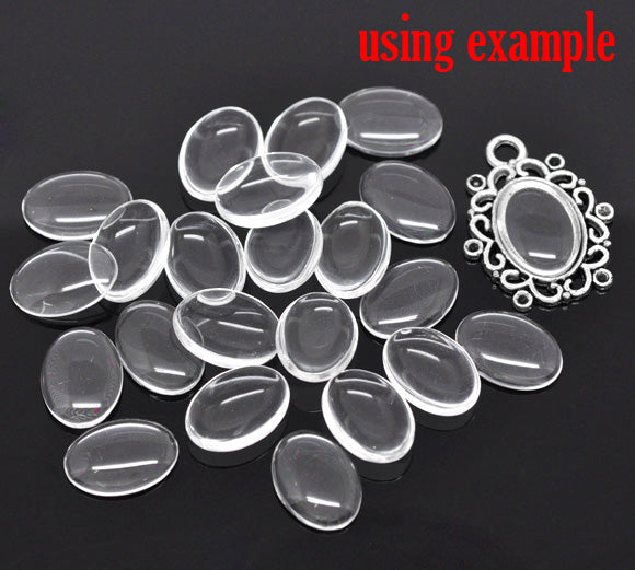 Cabochon, glass, clear, 18x13mm dome. 50pcs