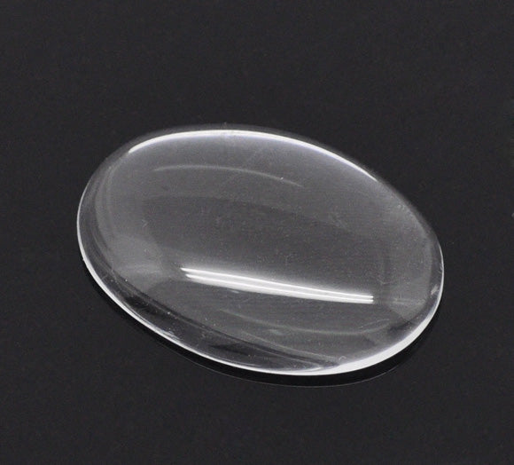 Cabochon, glass, clear, 25 x 18mm round dome. 30pcs
