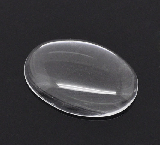 Cabochon, glass, clear, 25 x 18mm round dome. 30pcs