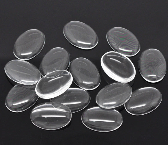 Cabochon, glass, clear, 25 x 18mm round dome. 30pcs