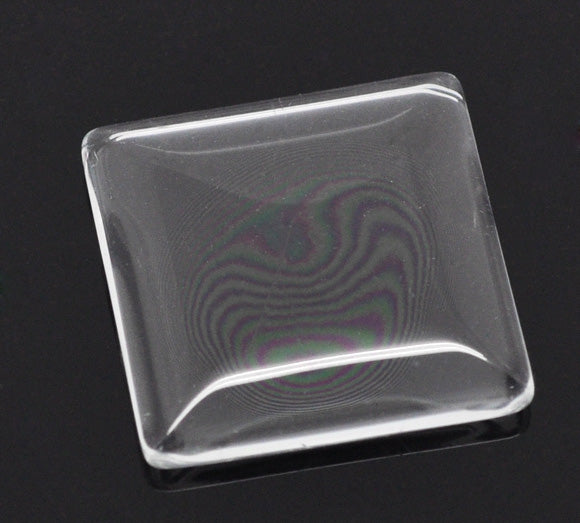 Cabochon, glass, clear, 25x25mm Tile dome. 10pcs - rounded style