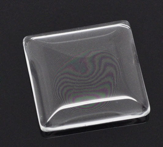 Cabochon, glass, clear, 25x25mm Tile dome. 10pcs - rounded style