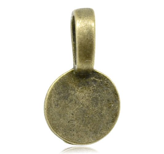 Antique Bronze Plate, Bail 18 x 10mm, Round glue on pendants  50pcs
