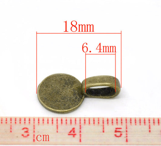 Antique Bronze Plate, Bail 18 x 10mm, Round glue on pendants  50pcs