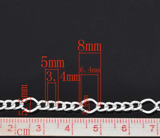 Silver Plated Chain, 5:1 Links-Opened Textured, 8x5.5mm 5x3.5mm, 10 metres
