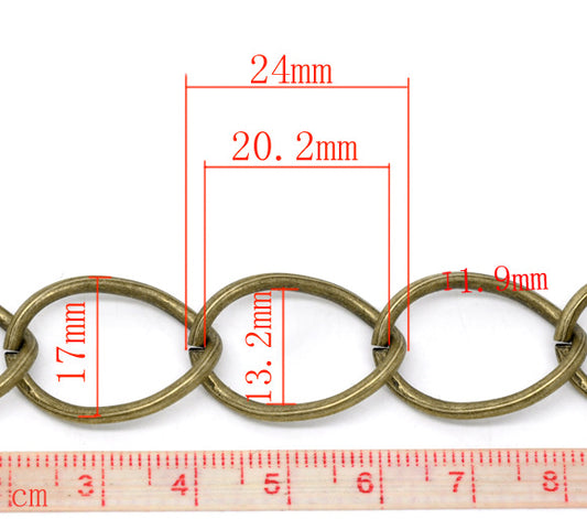 Antique Bronze Links-Opened Chains Findings 24x17mm, 2 metres - chunky
