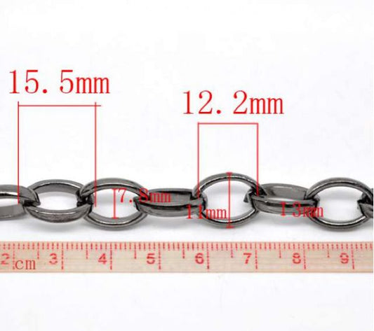 Black Nickel Link-Opened 15.5x10.5mm Chain, 2 metres