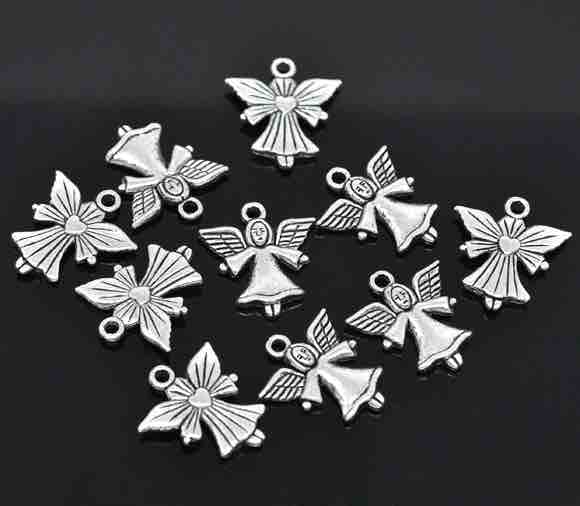 Antique Silver Angel Charm, 21x20mm, 30pcs