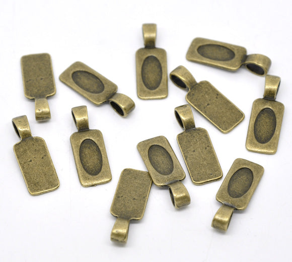 Antique Bronze Plate, Bail 28 x 10mm, Tag shape, glue on pendants  30pcs