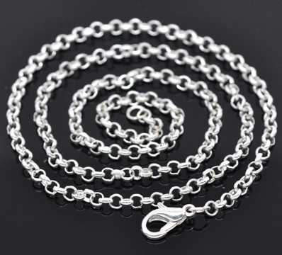 Silver Plate Chain Necklace Lobster Clasp, 3.2x0.5mm, 20 inches, 12pcs