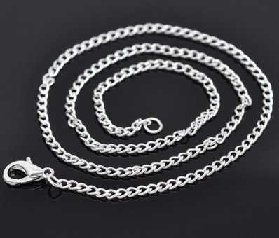 Silver Plate Chain Necklace Lobster Clasp, 2x3mm, 16 inches, 12pcs