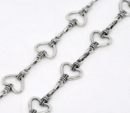 Antique Silver Heart Link Chain Necklace, 10x4.4mm, 1 metre - Special Price!