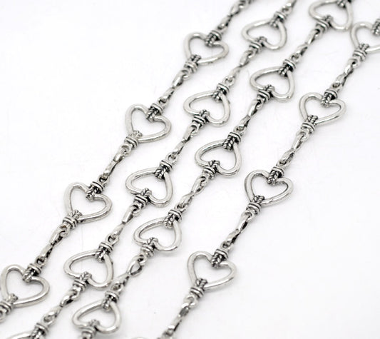 Antique Silver Heart Link Chain Necklace, 10x4.4mm, 1 metre - Special Price!