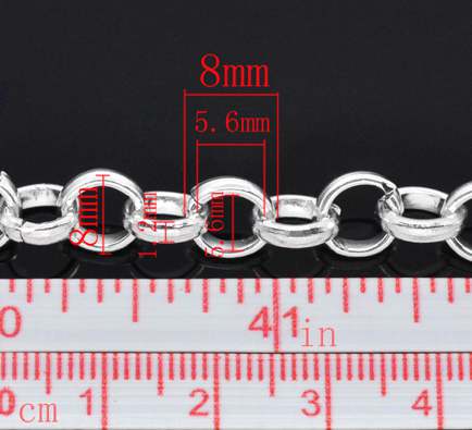 Silver Plate Belcher Rolo Chain, 8mm, 5 metres  - Link Opened