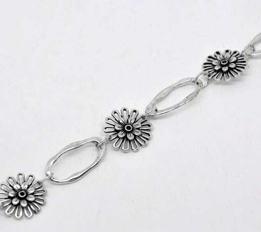 Antique Silver Flower Oval Chain Necklace, 16mm 23x13mm, 1 metre - Great Price!