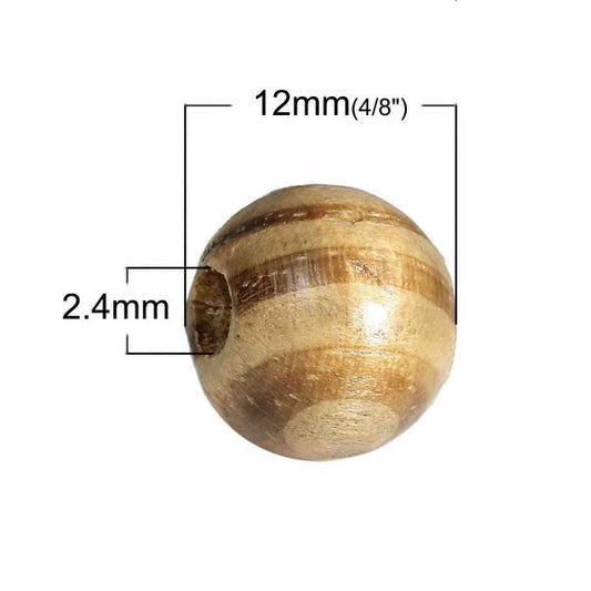 Wooden Beads Round, 11mm, Light Coffee, 100pcs