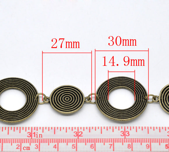 Antique Bronze Circle Link Chain, 14.9mm, 1 metre