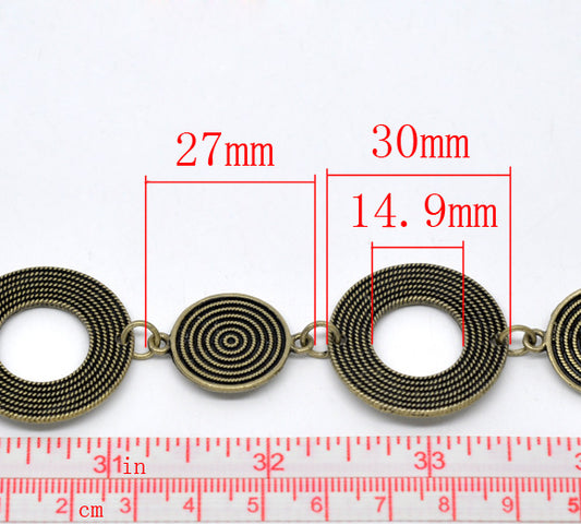 Antique Bronze Circle Link Chain, 14.9mm, 1 metre